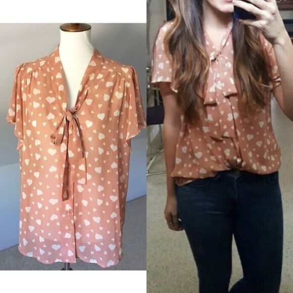 ASOS Tie Neck Lavallière bow Romantic Heart Blouse - Size 6 - Picture 2 of 8